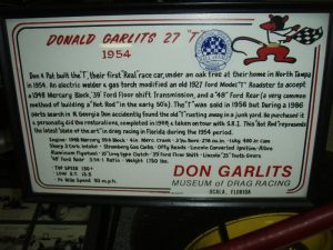 Information plaque from Garlits Museum of drag racing on Don's '27 T-Bucket