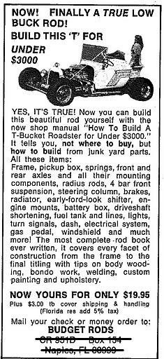 Original T-Bucket Ad Original ad for How to Build a T-Bucket Roadster for Under $3000