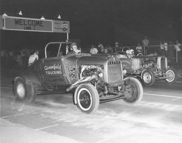 Nostalgia drag racing street roadster Yeiser Basham Greenfield Trucking